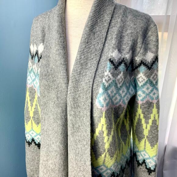 LOFT Grey Fair Isle Open Front Cardigan Sweater Size XS - Picture 3 of 9
